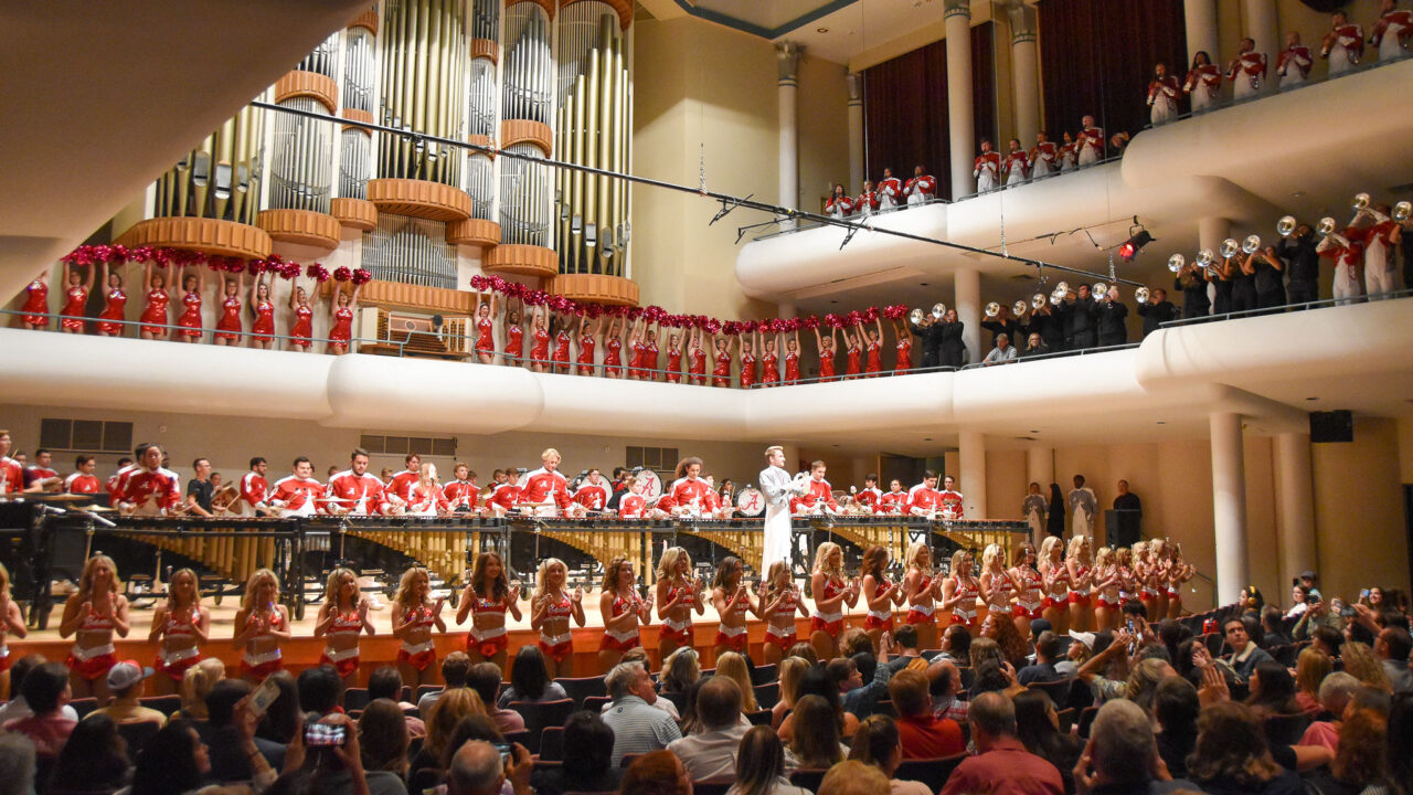 the Million Dollar Band plays on stage at Moody Music concert hall