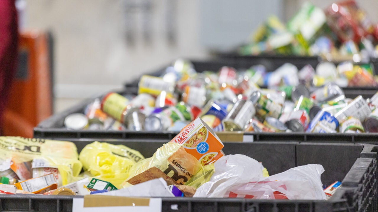 large bins full of non perishable goods