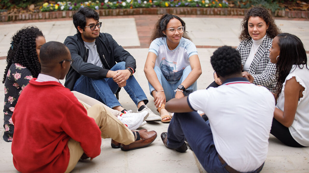 A group of students are meeting.