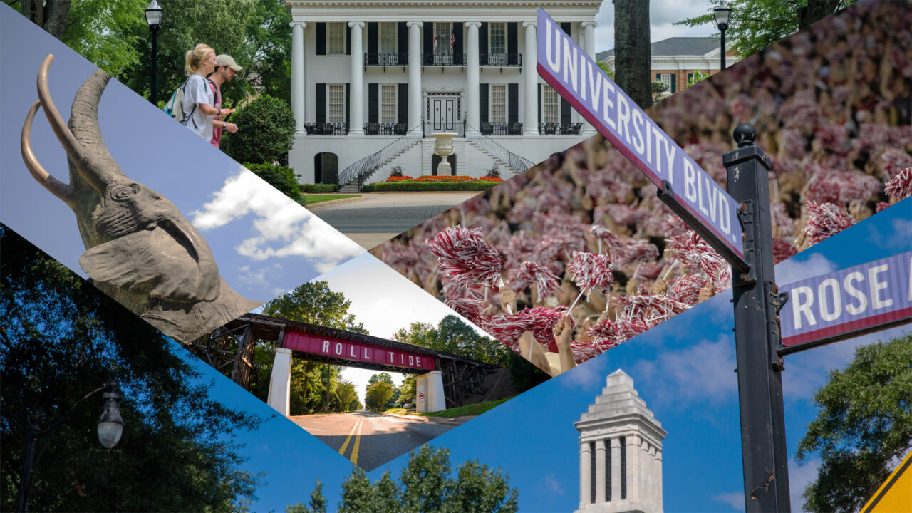 A collage photos from campus and Tuscaloosa