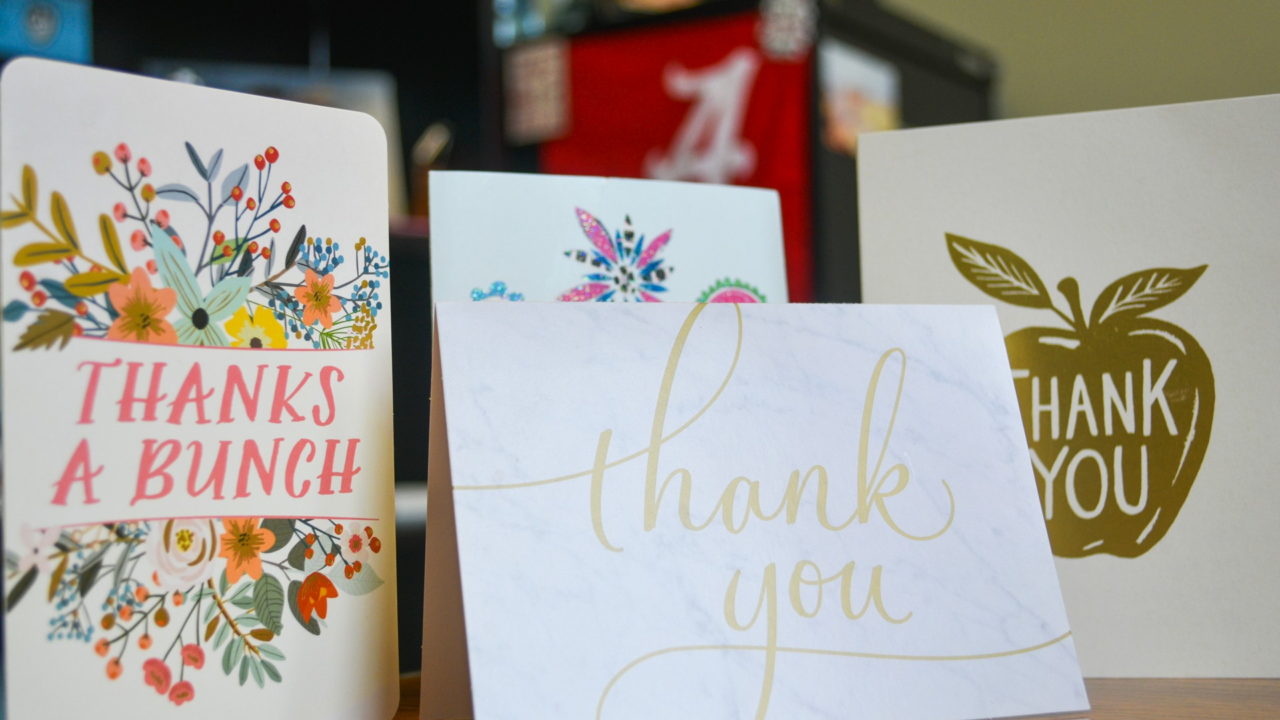Thank-you notes Senior Instructor Susan Daria has received over the years.