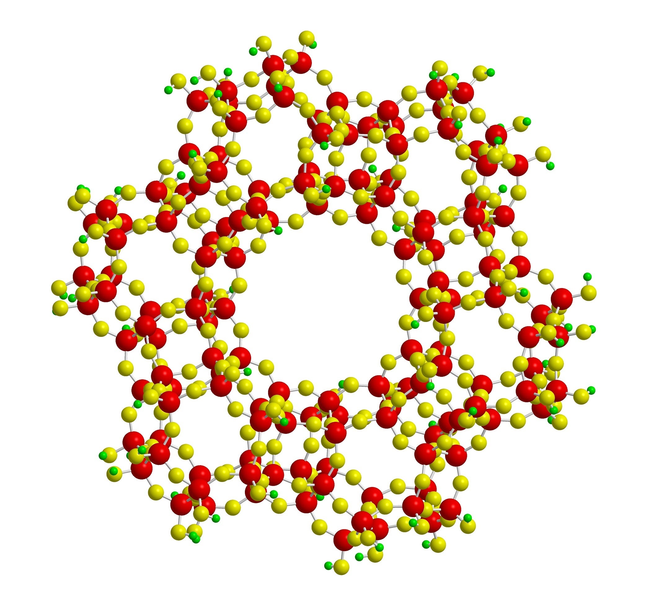 A 3-D rendering of the molecular structure of zeolite, a microporous aluminosilicate mineral