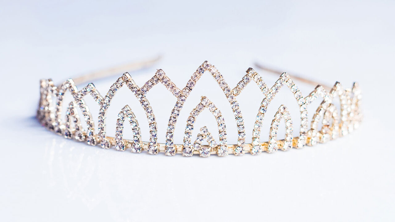Small, bejeweled crown