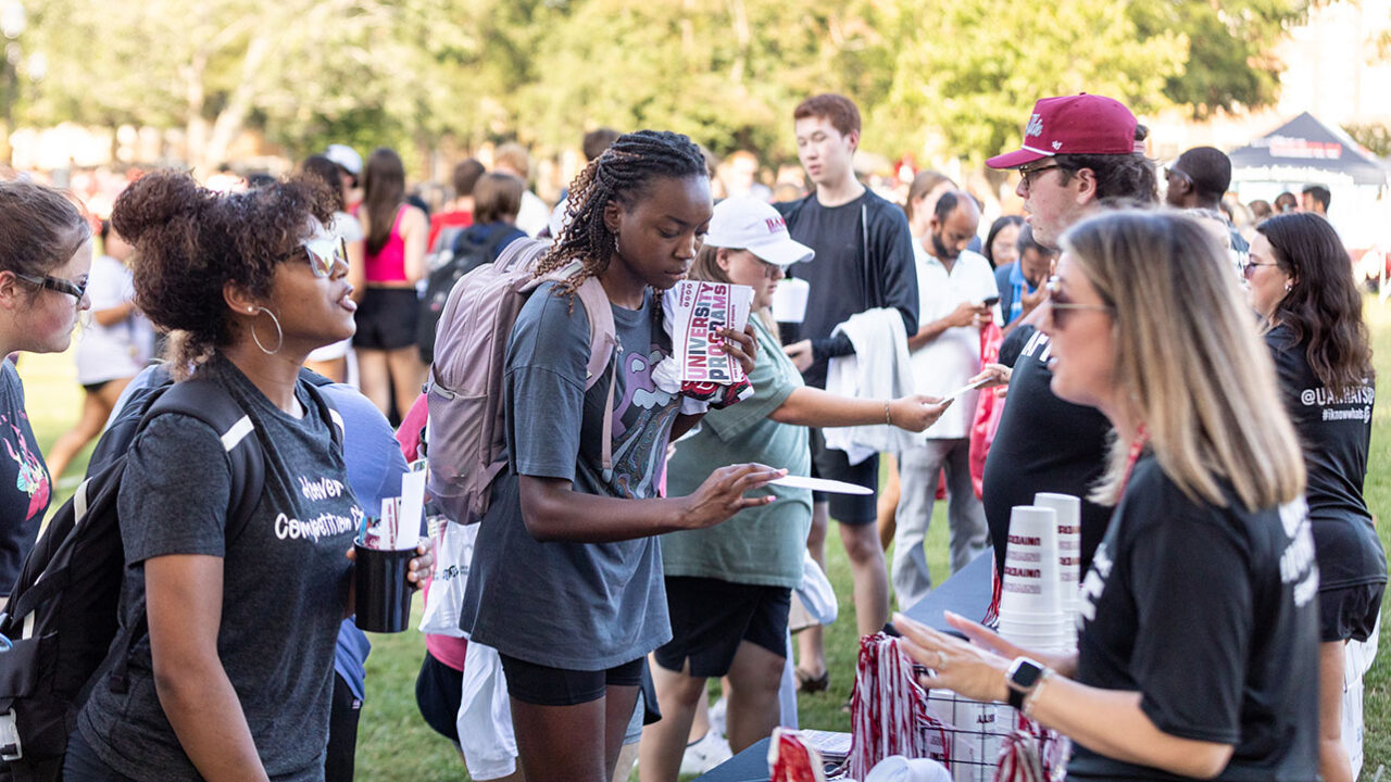 Students visit tables at Get on Board Day