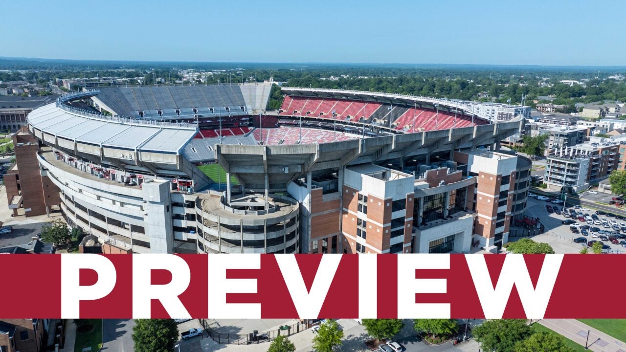 An aerial view of Bryant Denny Stadium