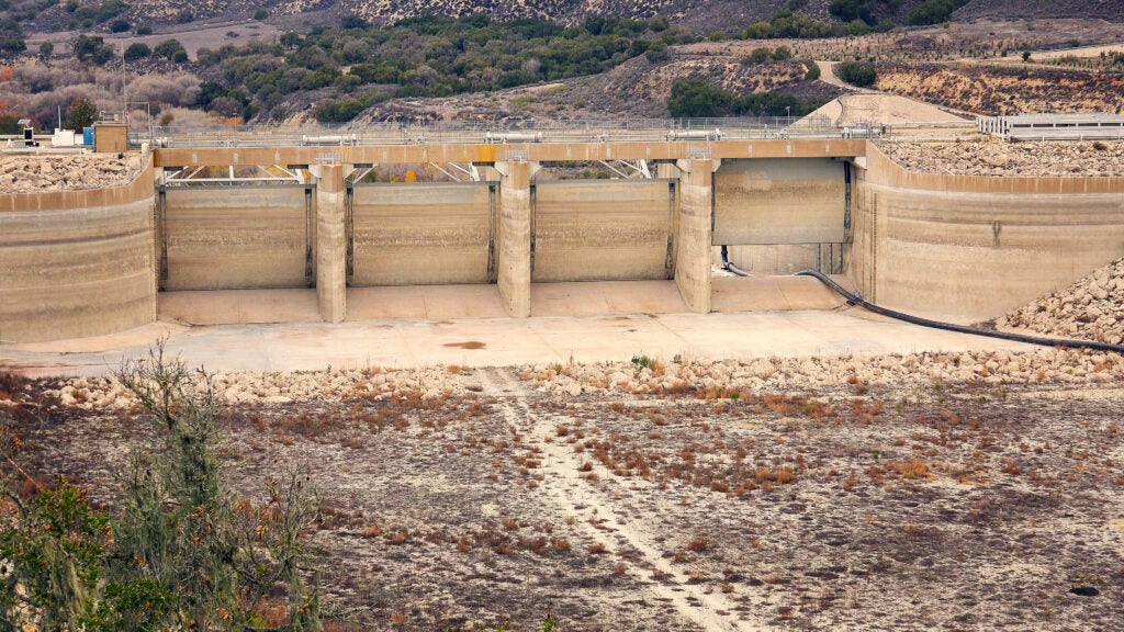 Bradbury Dam at Lake Cachuma in California with dry locks. 