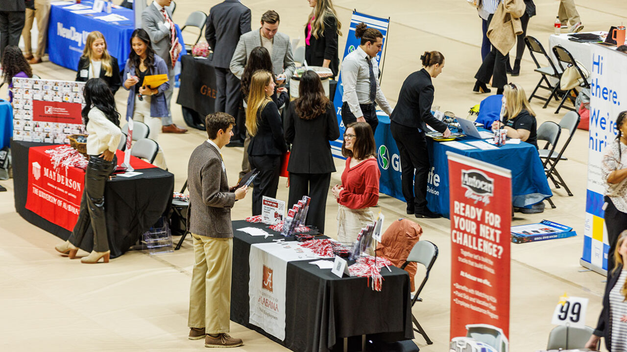 Overhead shot of a career fair.