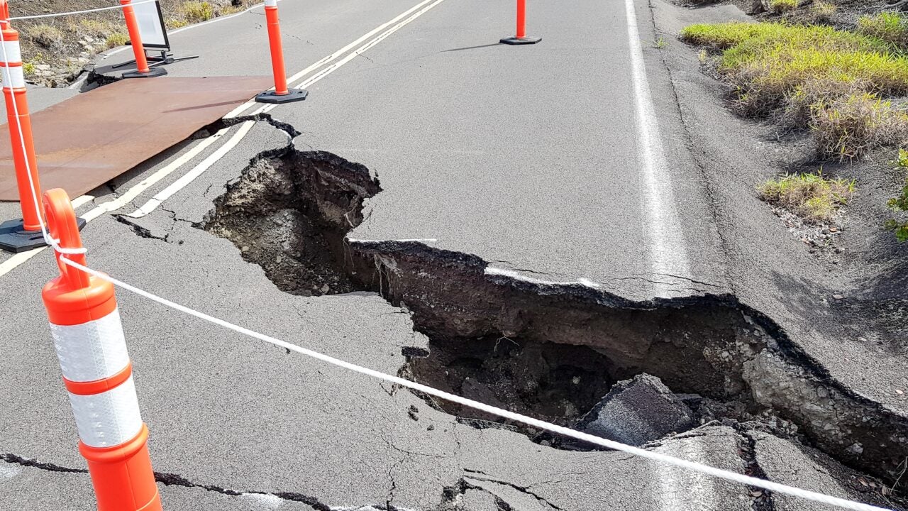 A crack in a road after an earthqauke.