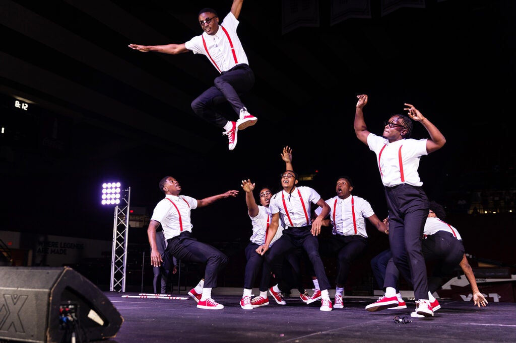 A team performs during the 2023 NPHC Homecoming step show. 