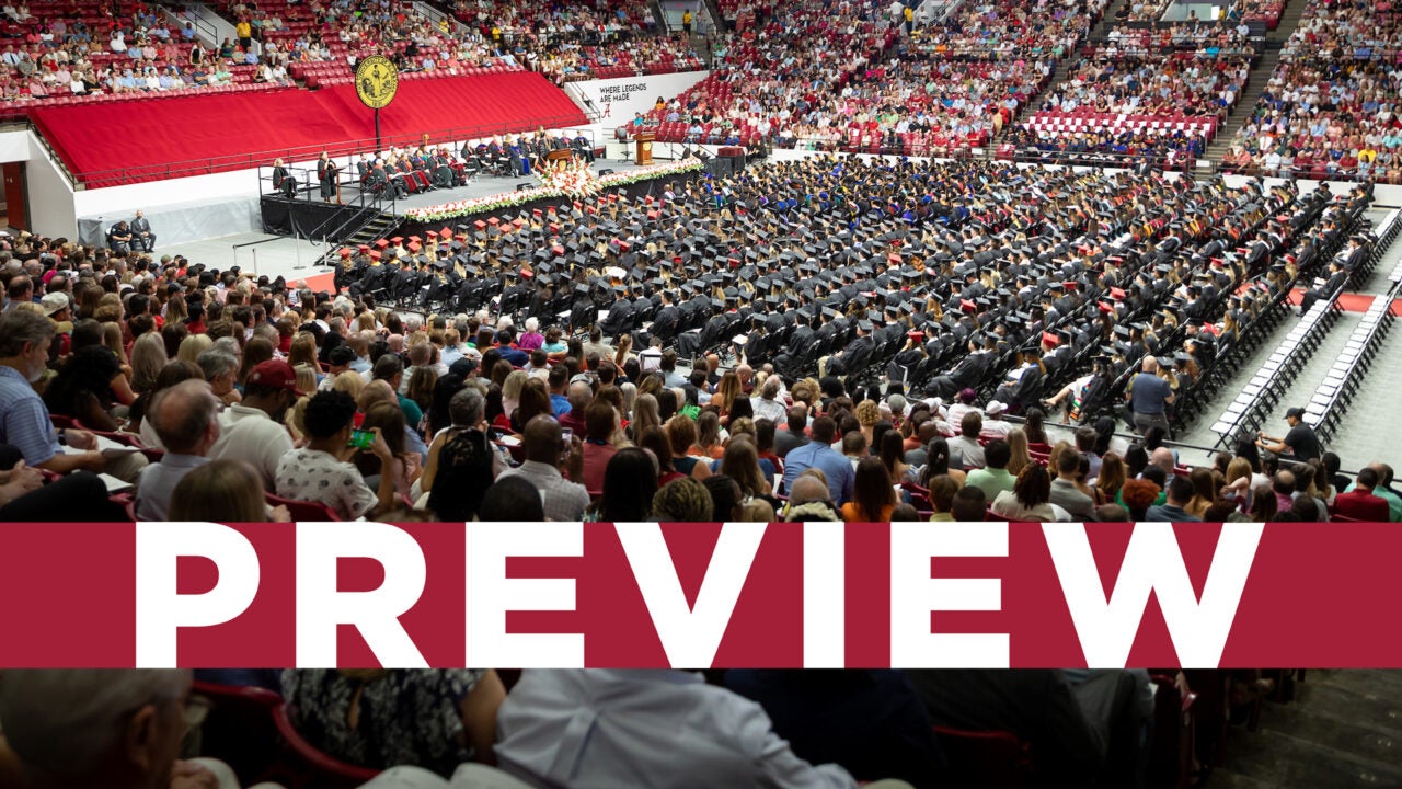 A commencement ceremony at Coleman Coliseum