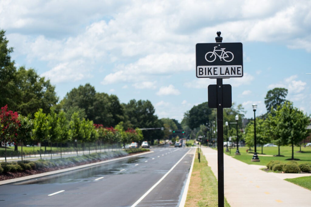 A bicycle lane on University Blvd.