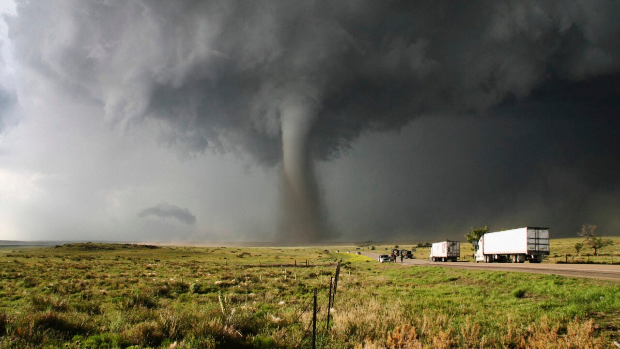 A tornado over a highway.