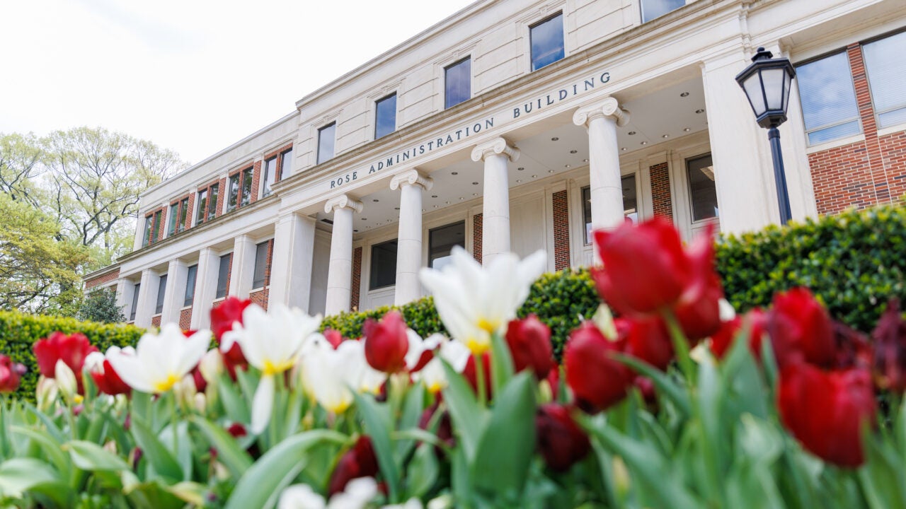 Flowers in front of Rose Administration Building