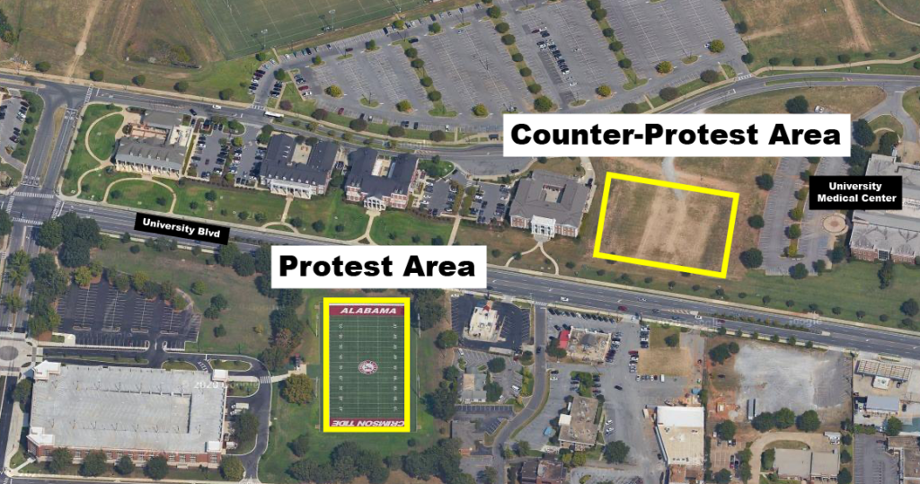 aerial map showing the locations for protests