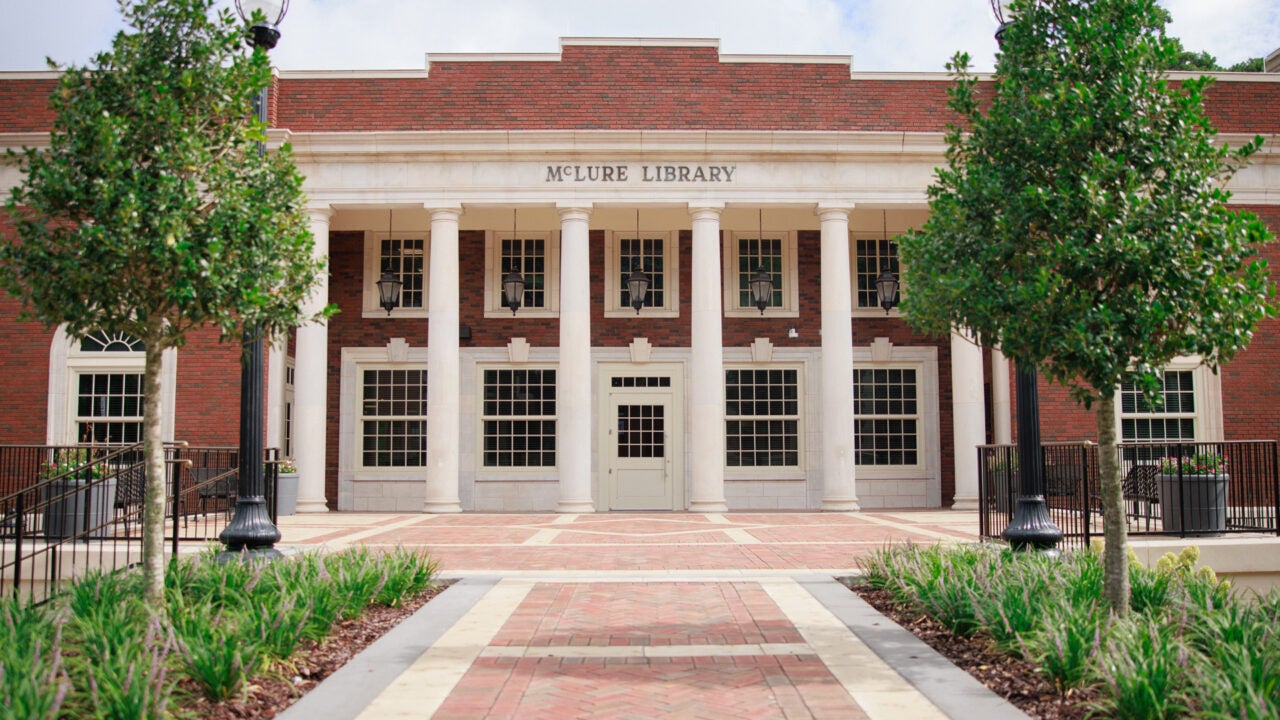The front entrance of McLure Library