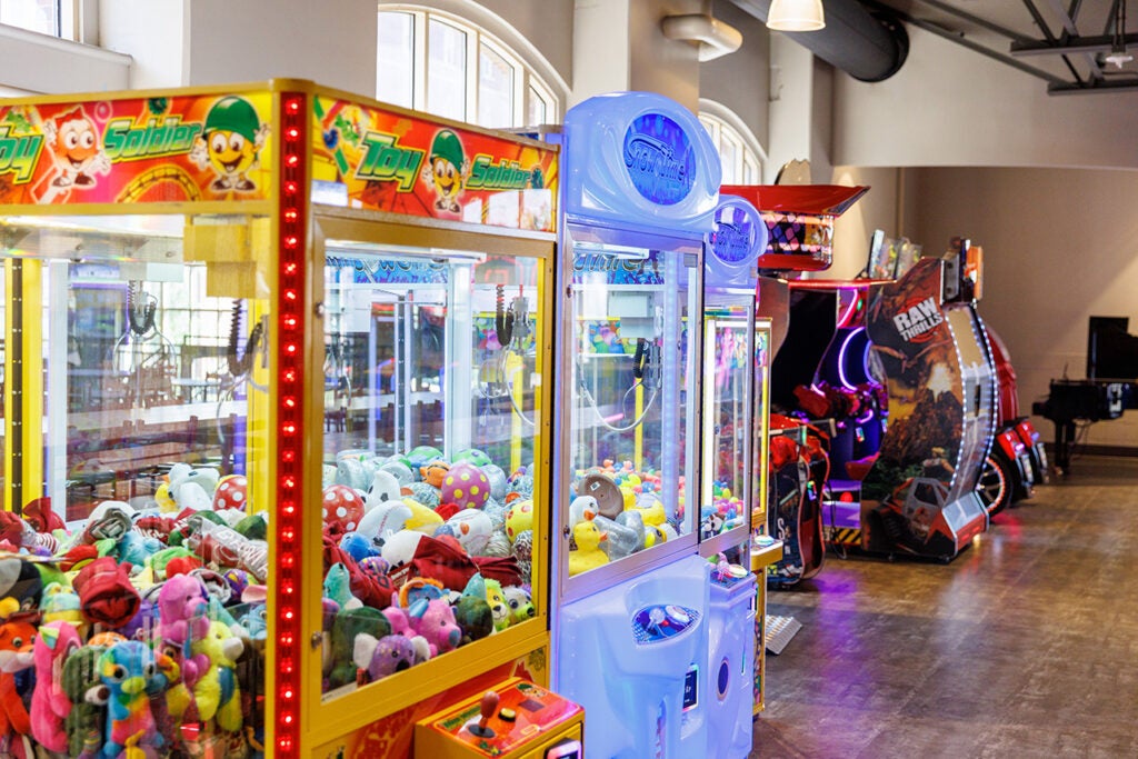 Claw games and arcade games.
