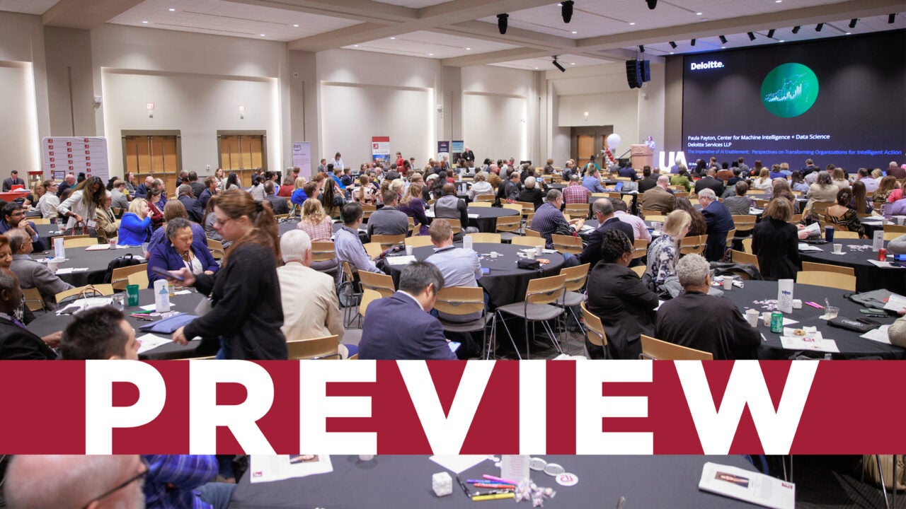 A large room of attendees at the Alabama Higher Education AI Exchange.