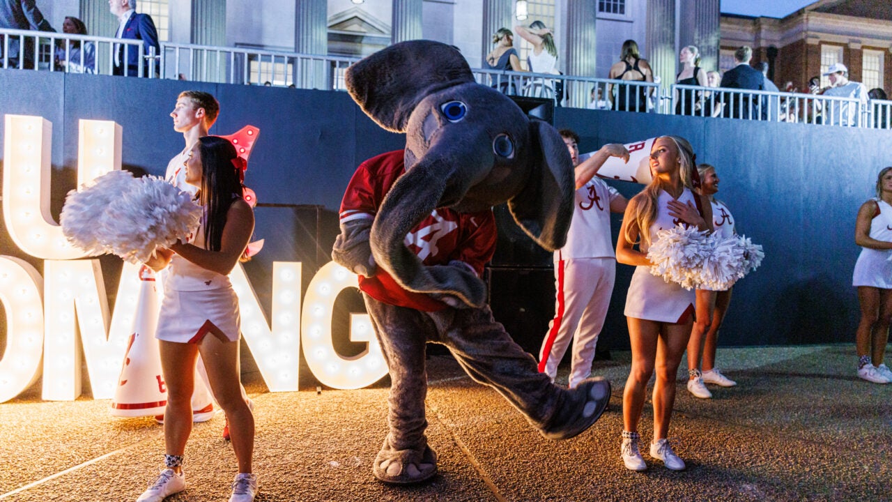 Big Al at the homecoming pep rally and bonfire.