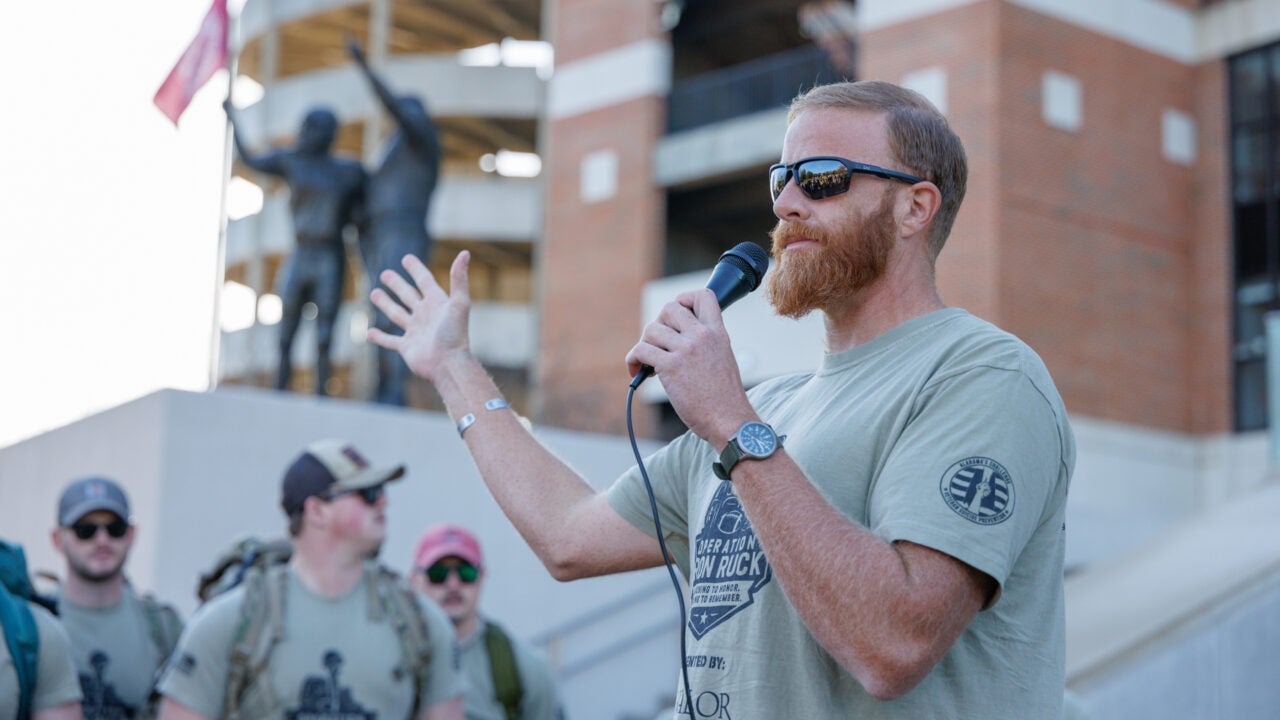 Drew Lufkin addresses the crowd