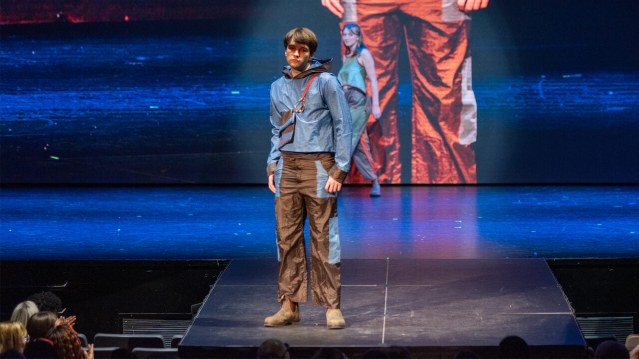 A model wearing a Design by Caroline Prince