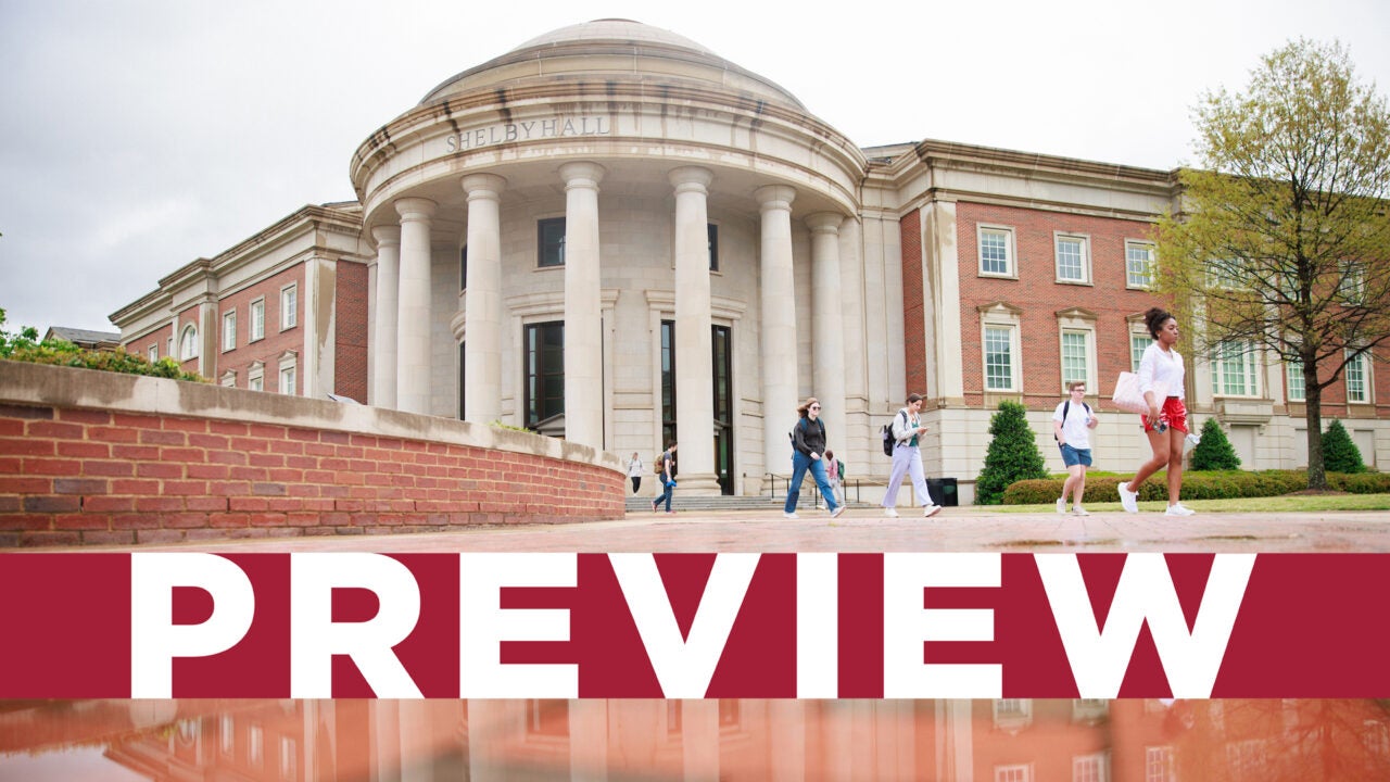 Students walking in front of Shelby Hall
