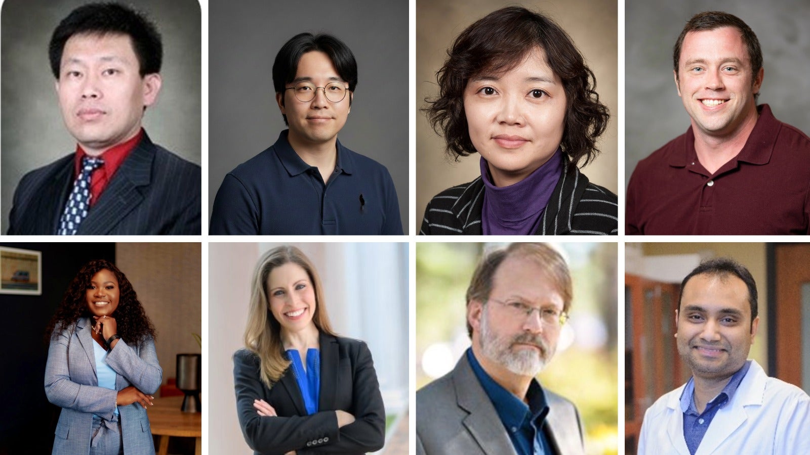 headshots of eight professors who won the University of Alabama's prestigious President's research award