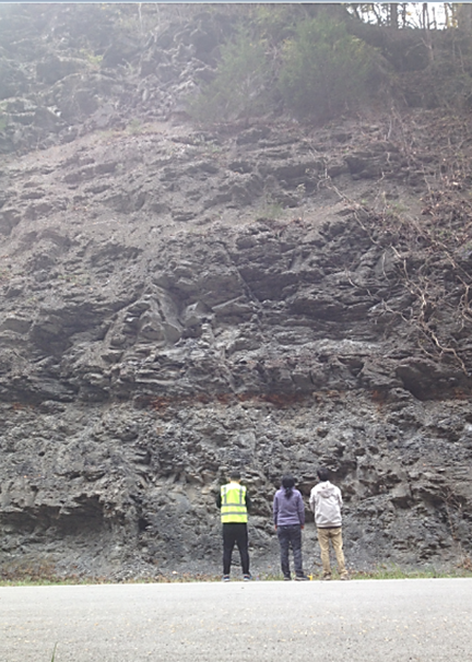 University of Alabama geologists examine a Devonian outcrop in Kentucky. 