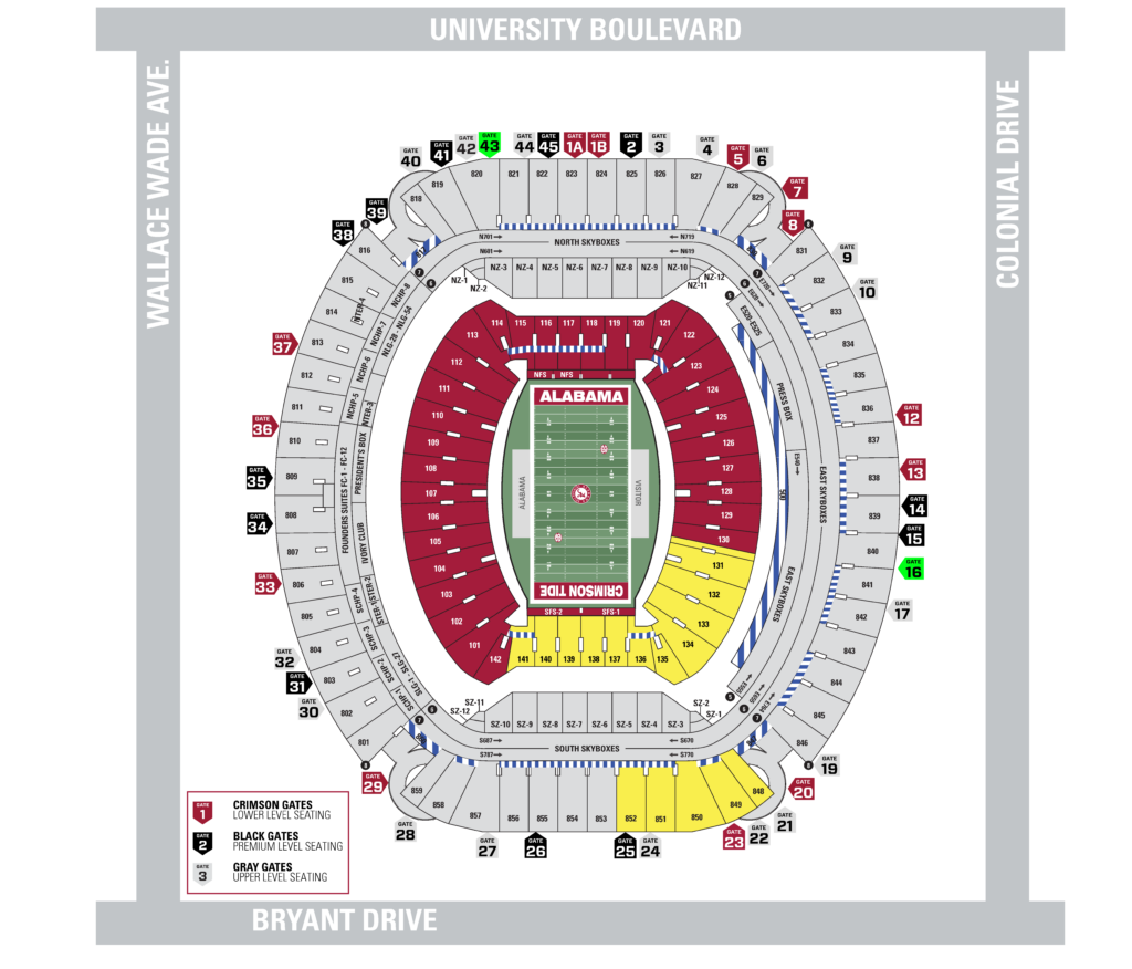 a map of Bryant-Denny Stadium