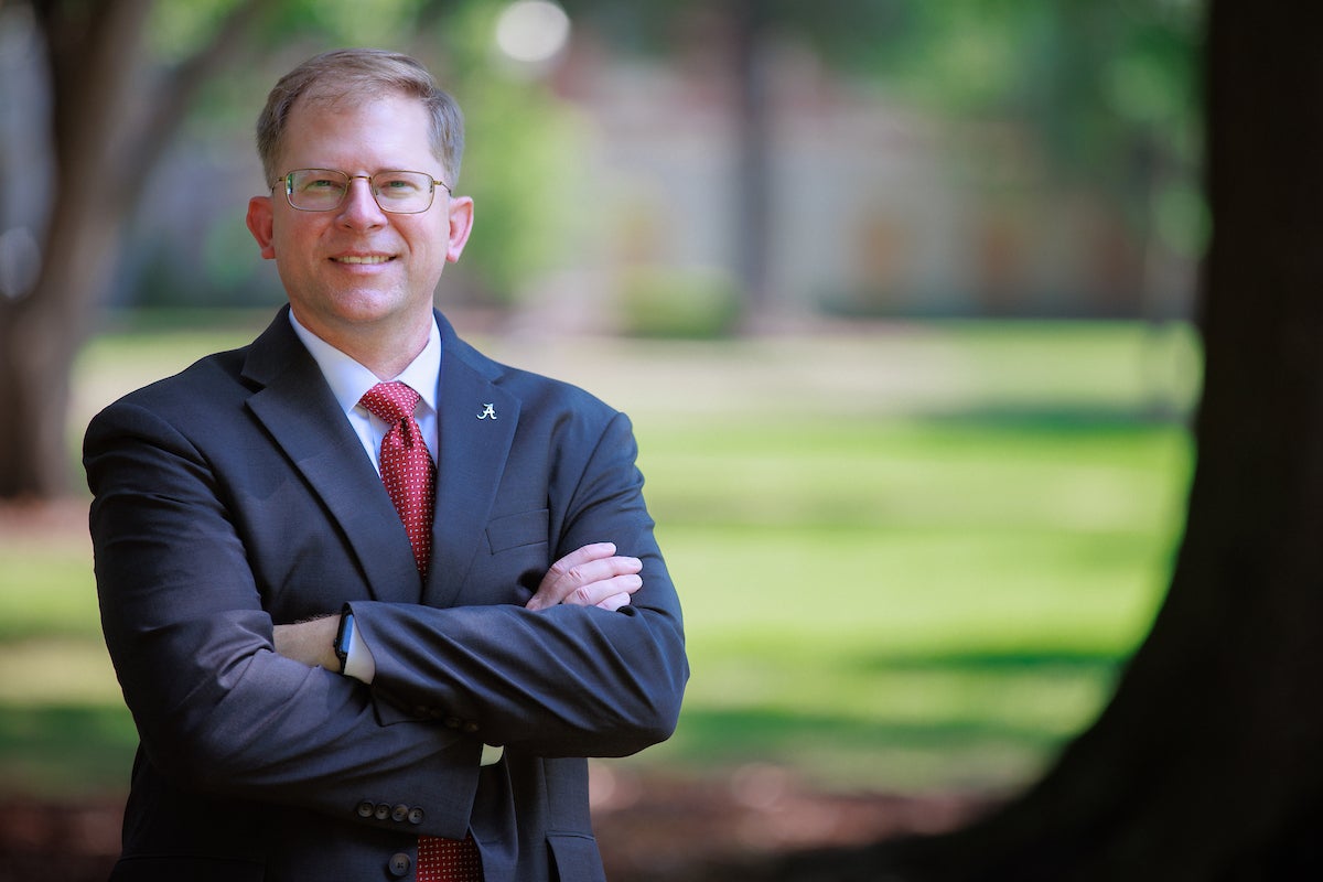 School of Leadership and Policy Dean Parker Wright stands on the UA Quad.