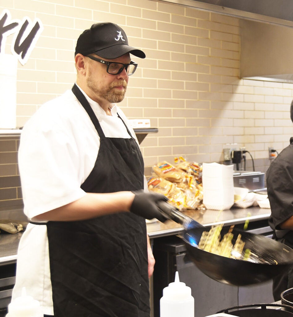 Chef Aaron Johnson in the kitchen.