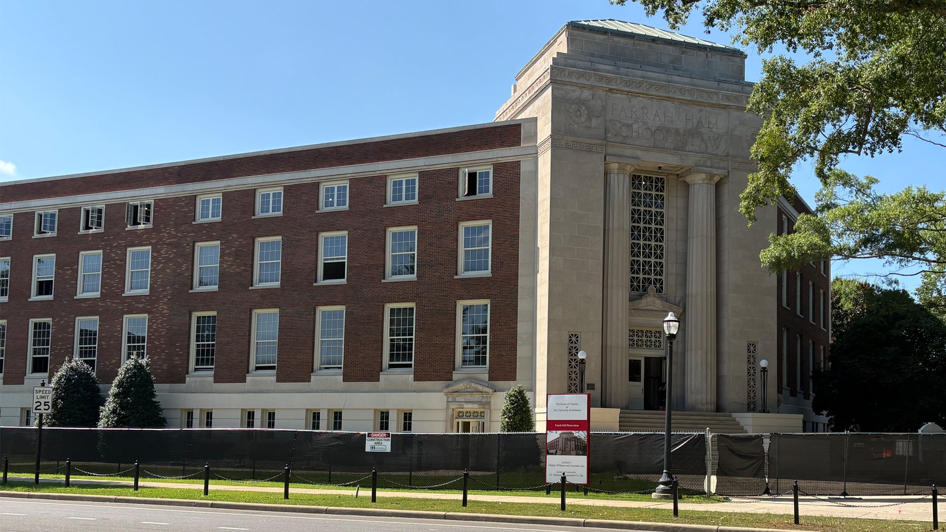 The front exterior of Farrah Hall during its renovation
