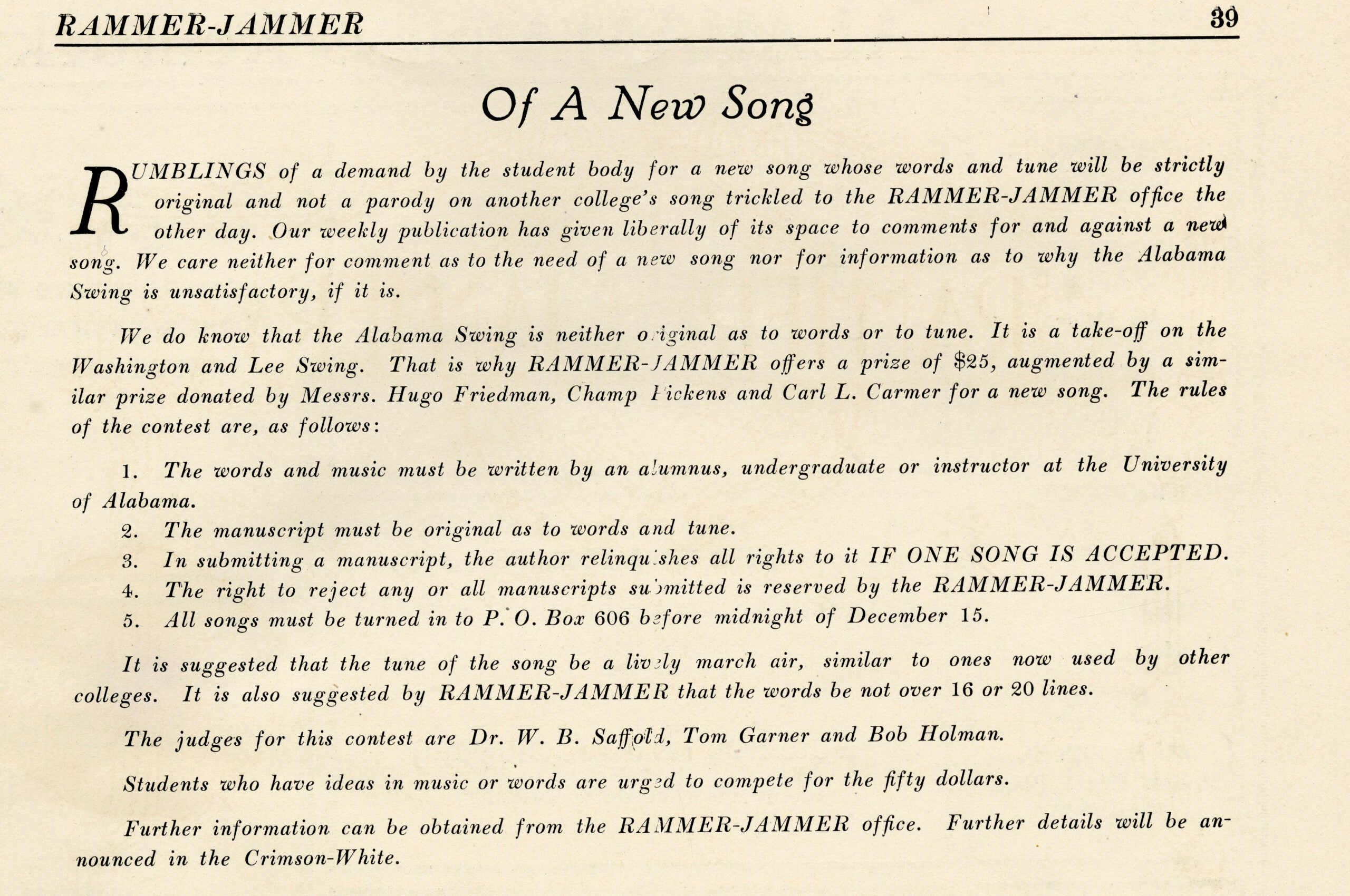 Excerpt from the Rammer Jammer, October 1925
